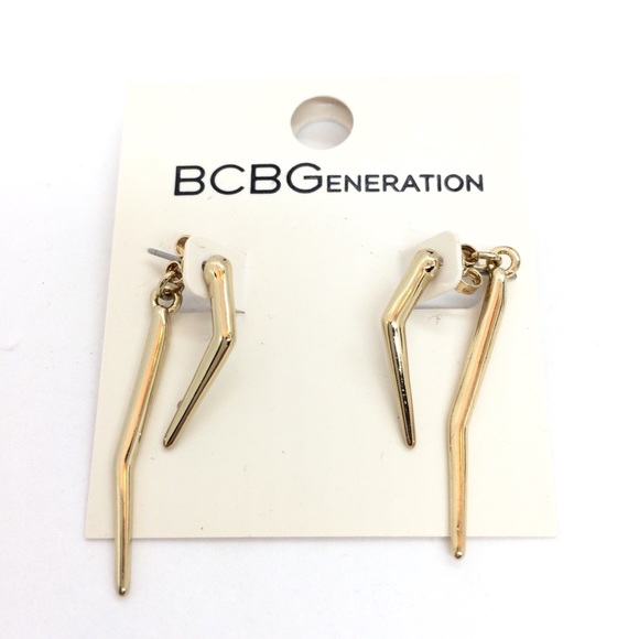 BCBGeneration Jewelry - BCBGENERATION GOLD TONE ABSTRACT MODERNIST DANGLE LIGHTNING ROD NWT EARRINGS